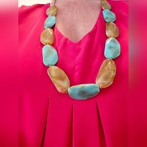 BEAUTIFUL NECKLACE TURQUOISE & BROWN TONES FAUX STONES NECKLACE